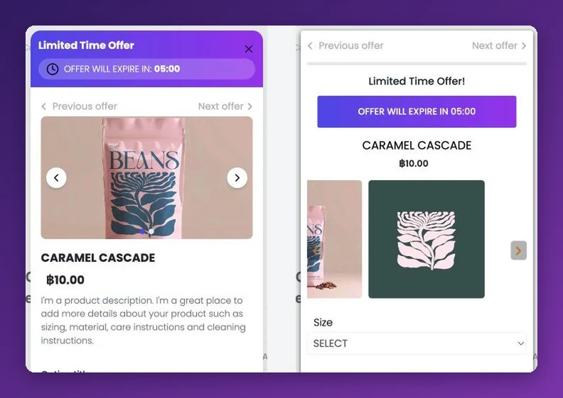 The same offer in the Modern style and the Minimal style