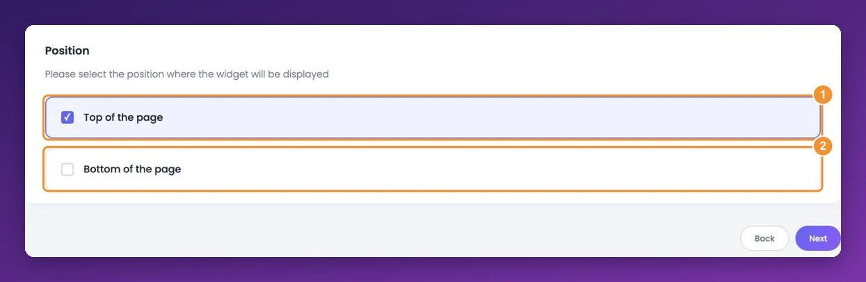 Section position options: Top of the page and Bottom of the page